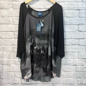 NWT Torrid x Harry Potter Sz 6 Hogwarts Castle Print Sheer Blouse Top - FLAWED-